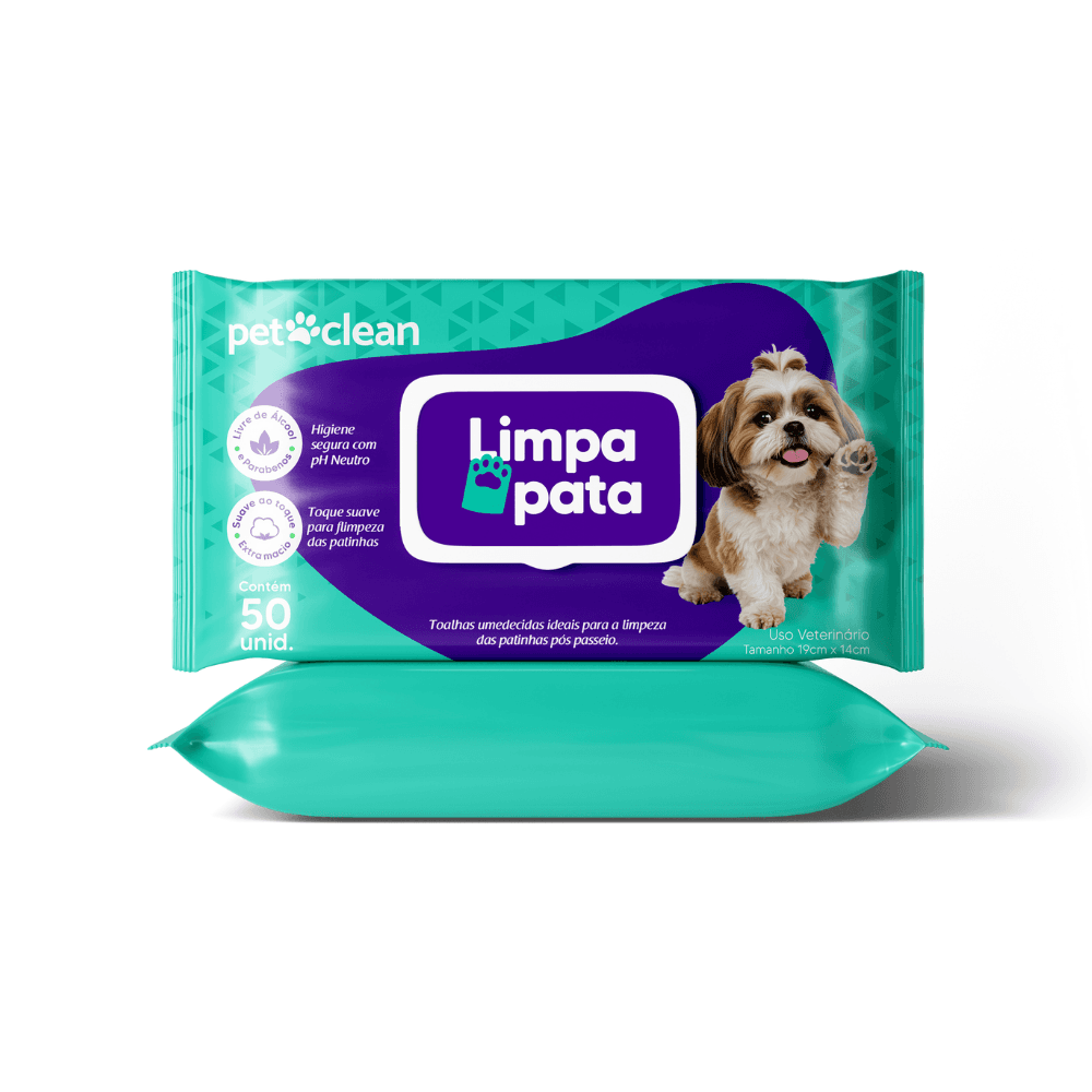 Toalhas Umedecidas Limpa Pata Pet Clean, 50 unidades